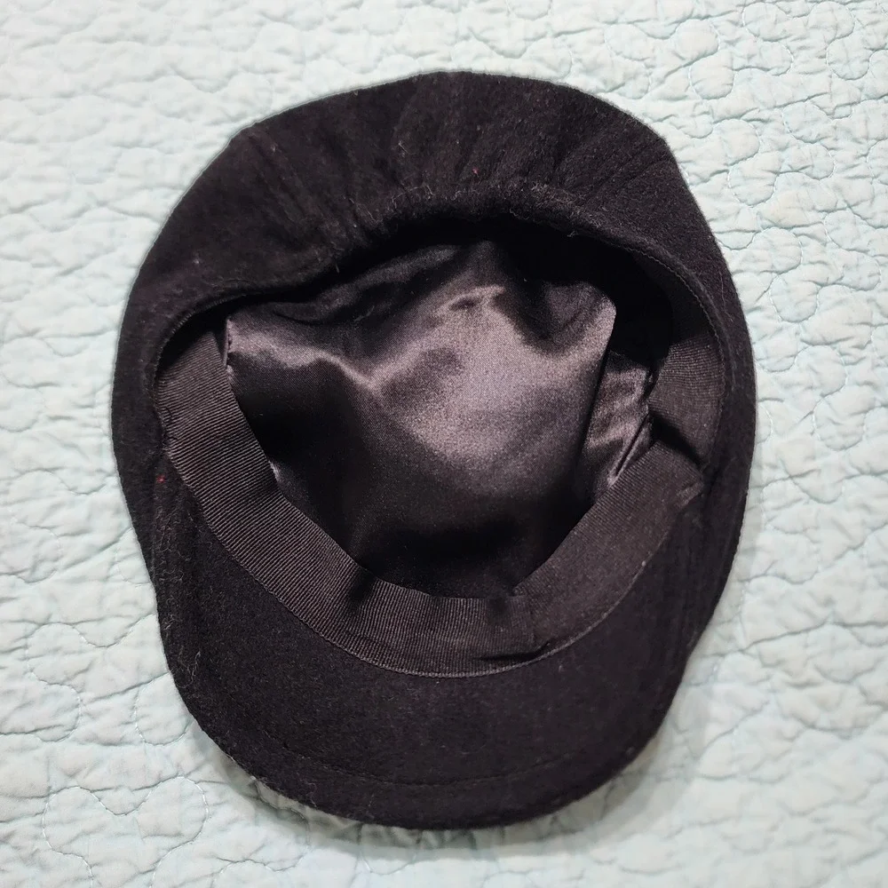 Kids R Us Black Wool Blend Newsboy Flat Cap Hat Sz 4T Elastic Back Vintage Style